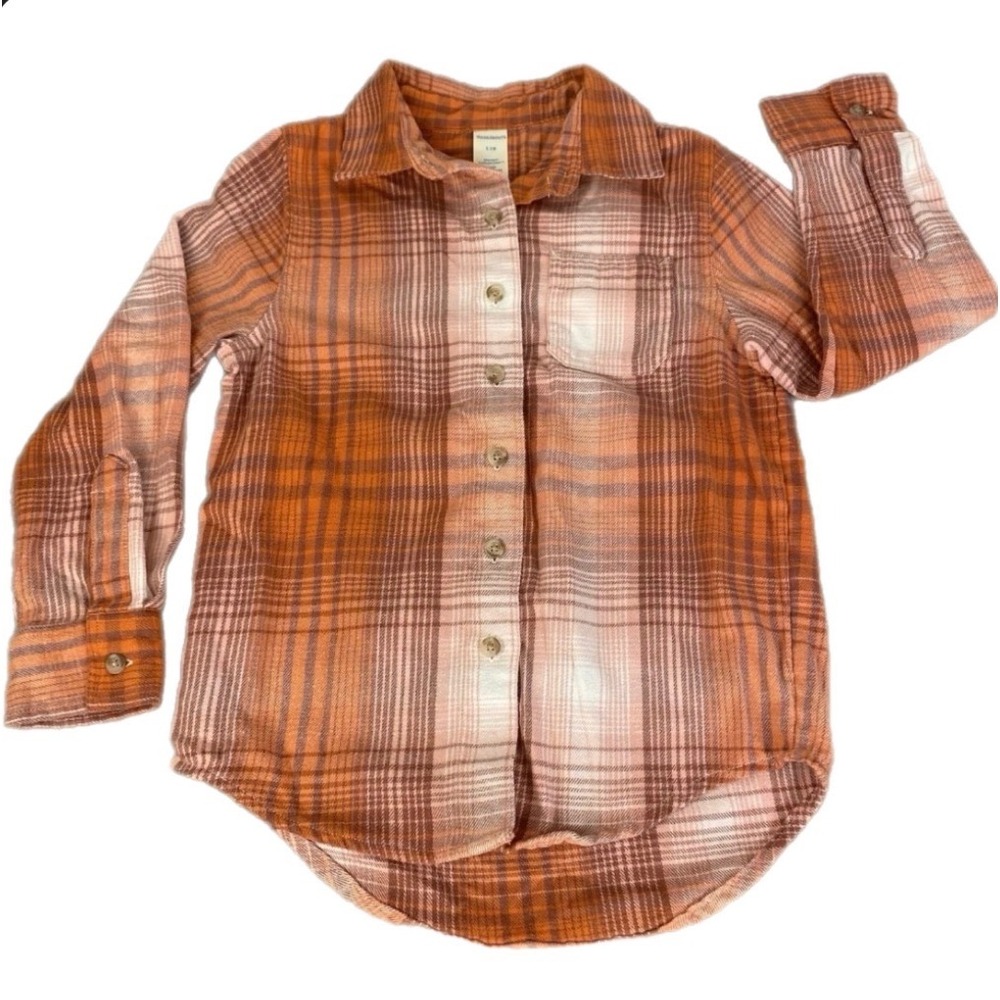 Thereabouts‎ Boys Orange Plaid Flannel Button Down Shirt Size S 7/8 F22337